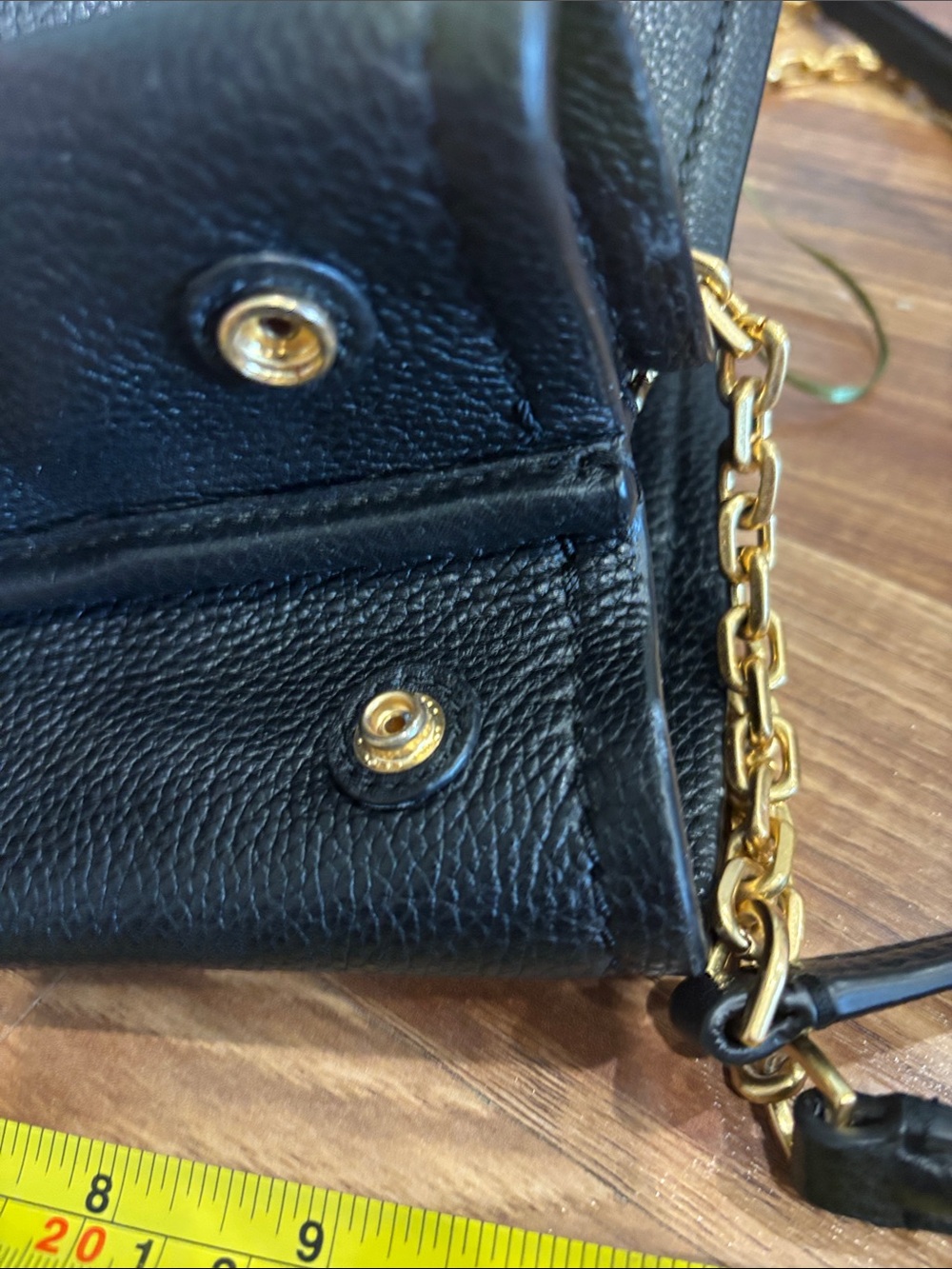 Tory Burch Dark Navy Almost Black Leather Tote with Gold Logo & Chain Straps - Picture 7 of 12